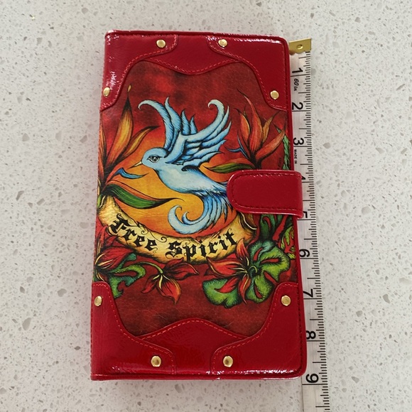 ISABELLA FIORE "Free Spirit" Tattoo Leather Wallet document holder red folder - Picture 6 of 6